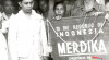 Foto Buruh Indonesia yang tidak mau bekerja lagi dengan Belanda, tiba di Jakarta dan disambut oleh P.M. Sutan Syahrir.   Tampak dalam foto seorang Buruh membawa Spanduk. Sumber : ANRI. IPPHOS 1945-1950 No. 071