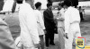 Moh. Yamin dan R.M. Harjoto, berangkat ke Belanda dan Colombo. Suasana ini berlokasi di Lapangan Terbang Kemayoran, 13 Februari 1952.