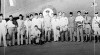 Foto rombongan istimewa Pemerintah RI yang berangkat dari Kemayoran ke Sumatera dengan pesawat terbang Inggris pada 24 Oktober 1946. Tampak paling kiri Dr. Halim, jongkok: F.F. Umbas, di bagian tengah Lukman Hakim, Sunaryo Kolopaking dan Mr.Hermani