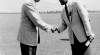 Kunjungan kerja Perdana Menteri Djuanda ke Yogyakarta yang disambut oleh Sri Sultan Hamengku Buwono IX di lapangan terbang Adisucipto. 23 Juni 1957