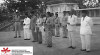Foto Upacara Peresmian TMP Kalibata. Dari kiri ke kanan: Wakil Presiden Moh. Hatta, Presiden Sukarno, Ibu Fatmawati, Ibu Rachmi Rahim, Ketua Korps Diplomatik Pakistan Mudhabbir Husein Choudury, dan Wakil PM Zainul Arifin pada, 10 November 1954.
