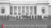 Foto suasana upacara di depan Istana Merdeka dalam rangka penyerahan surat kepercayaan Prancis yang dihadiri oleh Duta Perancis Sir. Henri Ganguie, Ajudan Presiden Mayor Sugandhi dan Kepala Protokol Kusumo Utojo, 28 November 1950.