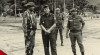 Foto Panglima ABRI Jenderal TNI Maraden Panggabean (ke dua dari kiri) didampingi tiga orang Perwira Kopassandha meninjau proyek Pasar Senen yang dibakar saat kerusuhan sosial, 15 Januari 1974.